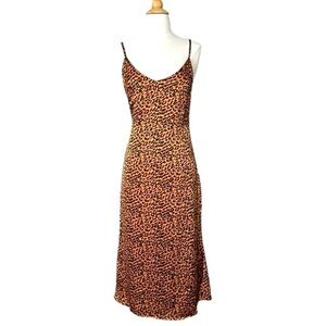 HYPED UNICORN Leopard Print MIDI Slip Dress‎ Low Back Mob Wife Animal Print, S